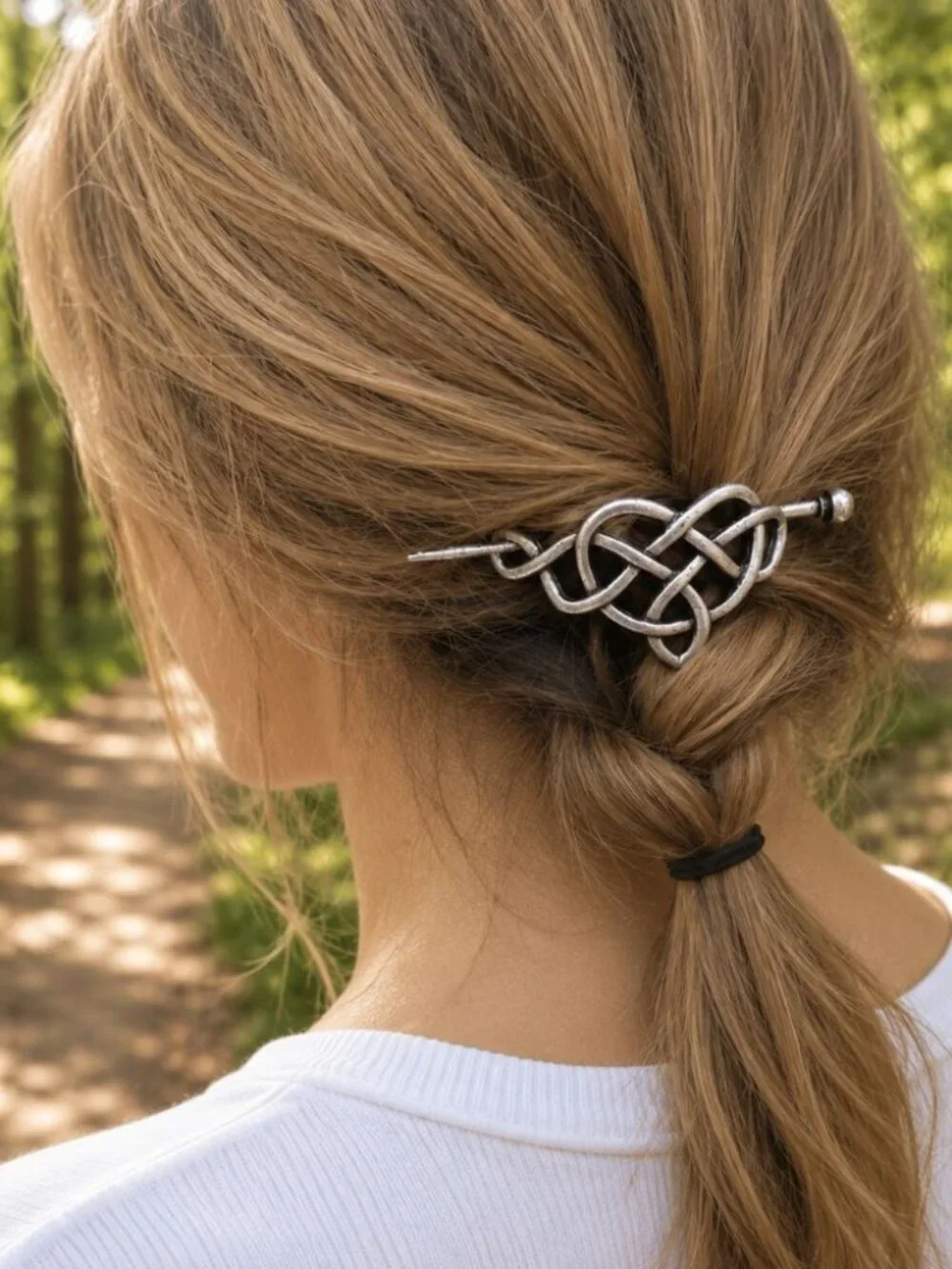 Celtic Knot Hair Pin Barrette Silver Tone Bun Holder Hair Slide